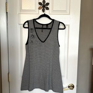 3 for $10 Sky’s The Limit Navy and White Stripped Knit Tunic Top w/Rosettes Med